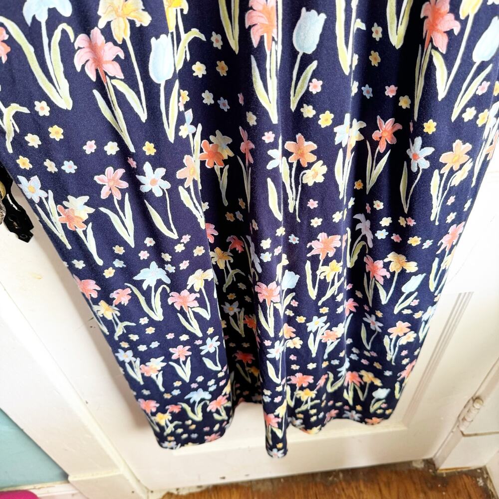 VTG Talbots Floral Maxi Dress Lace Sleeve Detail Tulip Print Navy Short Sleeve L - Picture 11 of 16